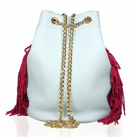 saco flecos celeste rojo